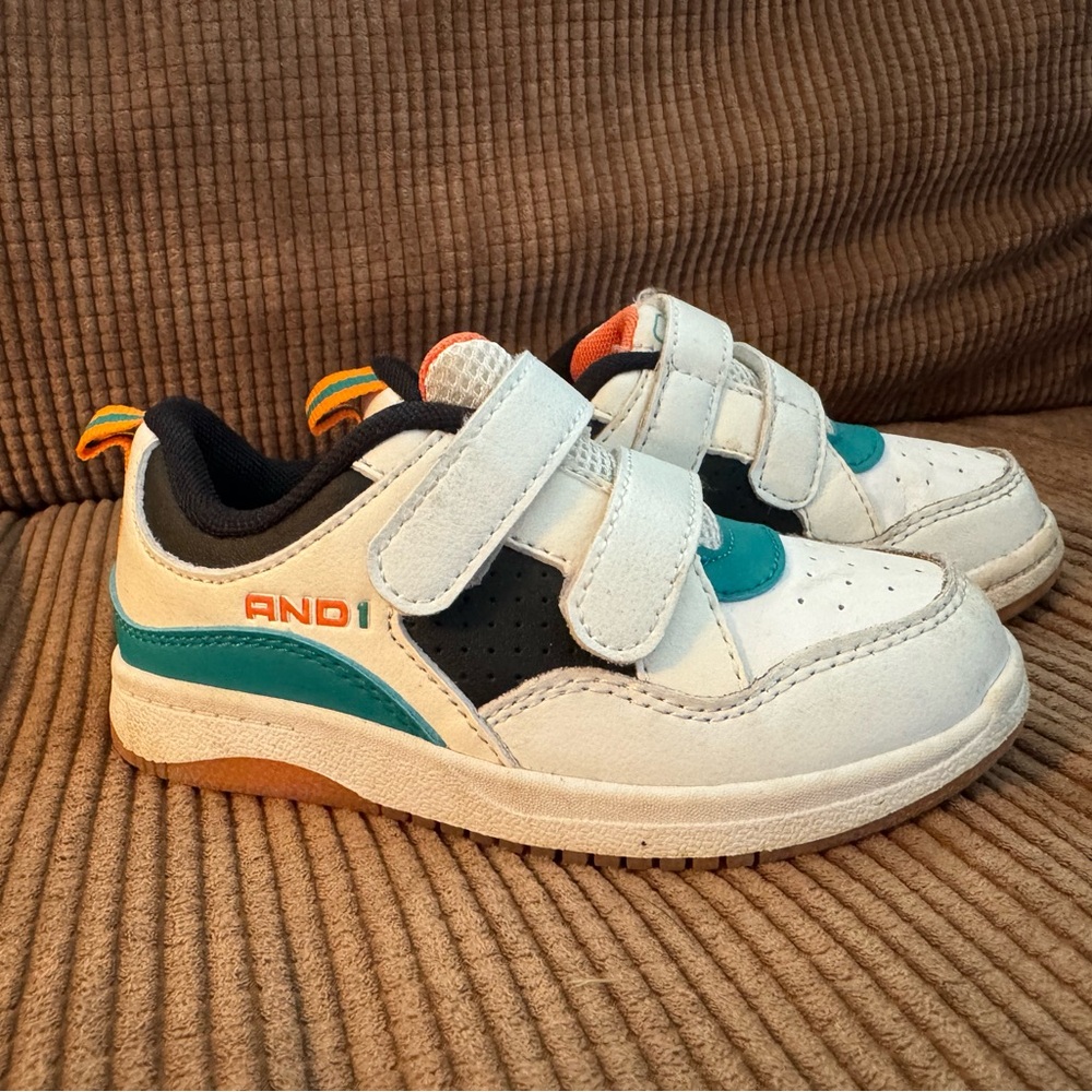AND1 Kids' White and Teal Velcro Sneakers